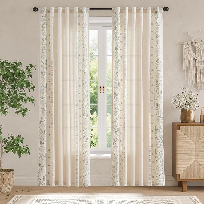 jinchan Winslow Linen Curtains for Bedroom 90 Inches Length Embroidered - Image 3