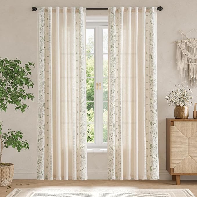 jinchan Winslow Linen Curtains for Bedroom 84 Inches Length Embroidered - Image 3