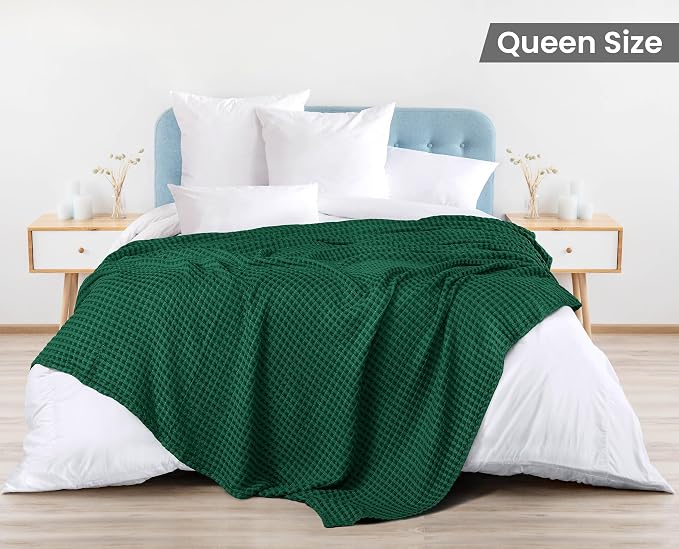 Utopia Bedding Forest Green 100% Cotton Waffle Blanket 300 GSM Soft Lightweight - Image 2