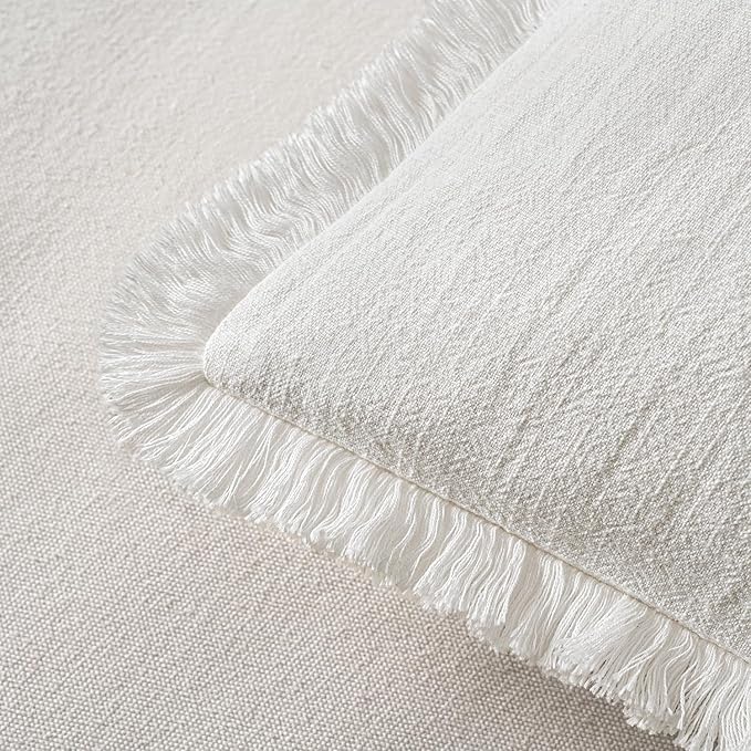 MIULEE Decorative Throw Pillow Covers Neutral Linen Fringe Throw Pillows Set of - Image 3