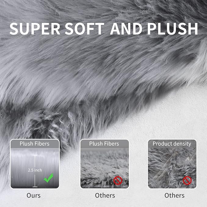 Faux Fur Area Rug, Indoor Plush Gray Floor Carpets - Image 6