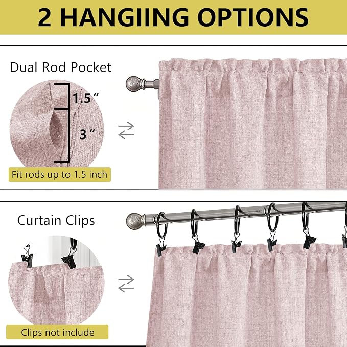 Valances for Windows, Light Filtering Faux Linen Textured Small Short Window - Image 4