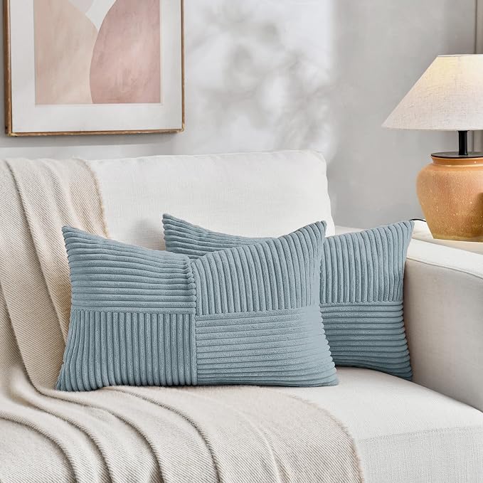 Fancy Homi Set of 2 Light Blue Long Lumbar Decorative Throw Pillow Covers 16x24 - Image 5
