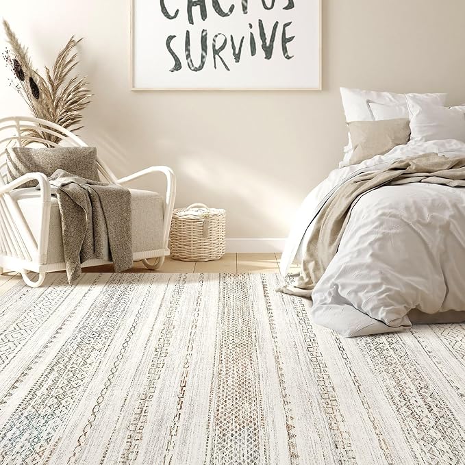Nakagishi Area Rugs 9x12 Living Room Rug: Washable Boho Large Neutral Modern - Image 6