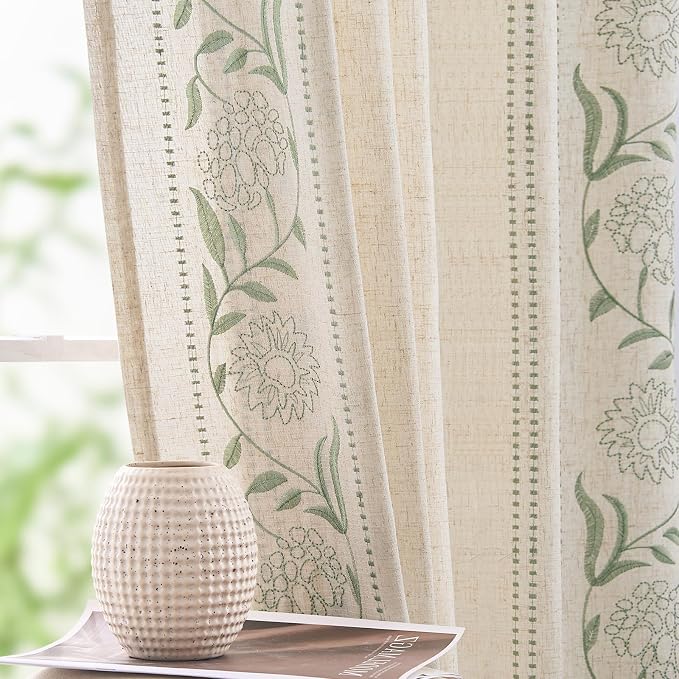 jinchan Winslow 4 Panel Curtains Set 96 Inch Length Embroidered Bordered Floral - Image 8
