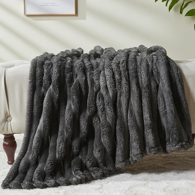 NEWCOSPLAY Super Soft Twin Blanket Grey Premium Silky Flannel Fleece 3D Ribbed - Image 6