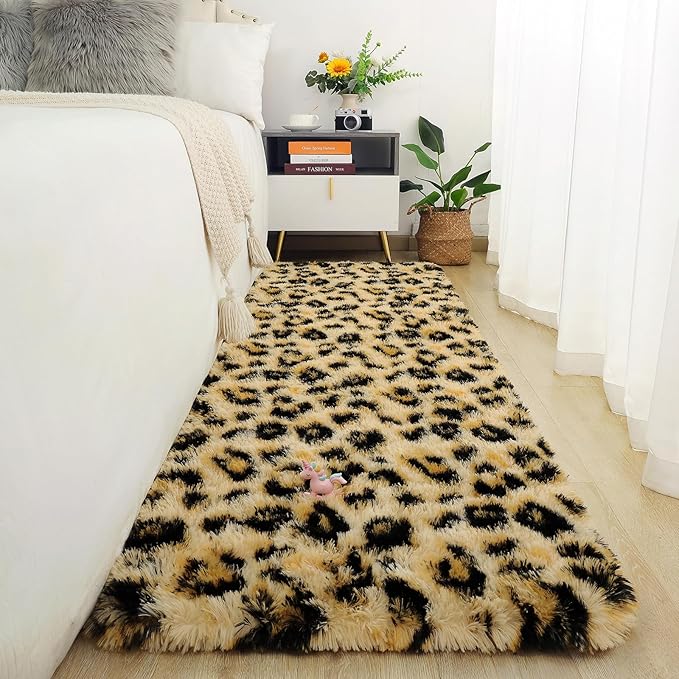 Amearea Soft Runner Rugs for Bedroom, 2x6 Feet Fluffy Leopard Runner Rug by AmeareaDirect