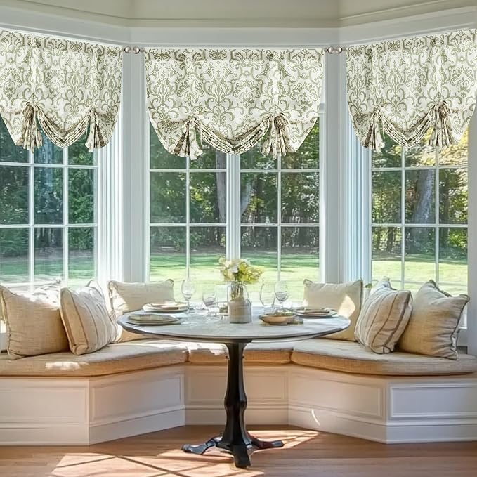 jinchan Linen Tie Up Valance for Window Flax Floral Drapes Vintage Farmhouse - Image 2