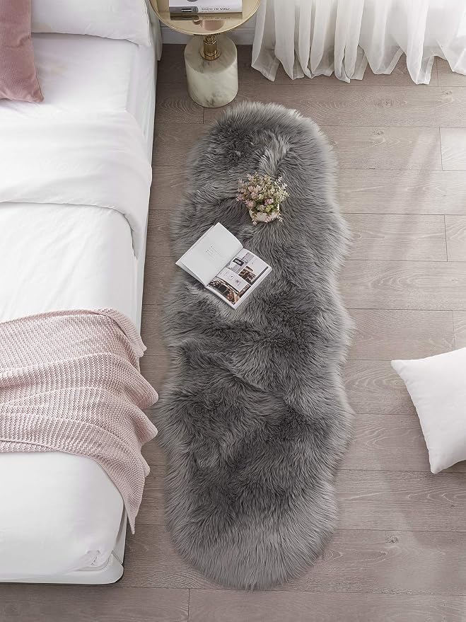 SERISSA Ultra Soft Fluffy Rug Grey Faux Sheepskin Fur Area Rug Shaggy Couch - Image 2