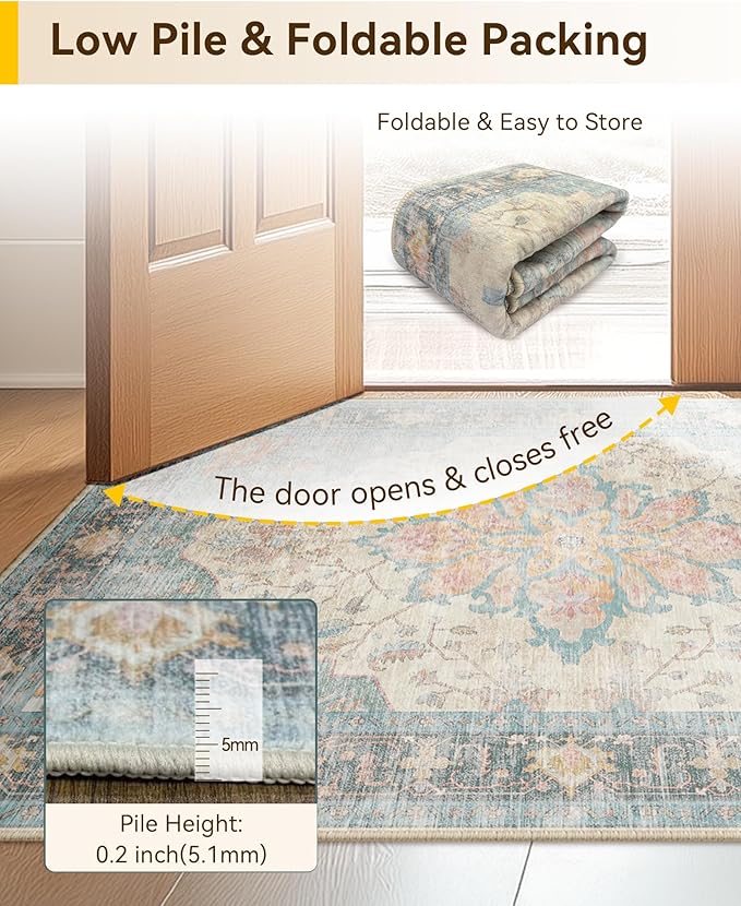 RELEANY Area Rugs 3'x5' Washable Non-Slip, Floral Vintage Distress Print - Image 3