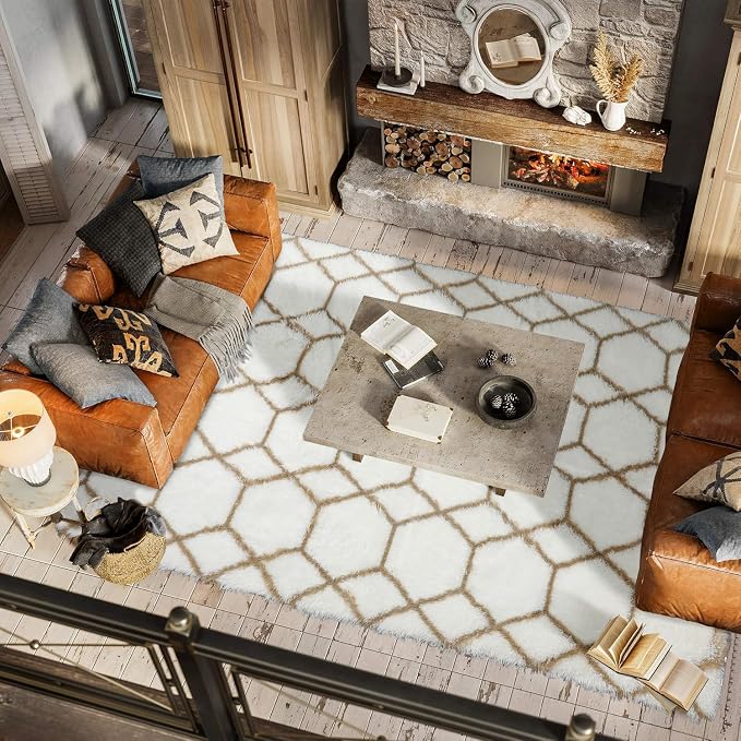 ONASAR Area Rugs for Bedroom Living Room, Fluffy 4x6 White and Beige Throw Rug - Image 3