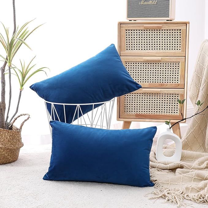 NiNi ALL Decorative Throw Pillow Covers Velvet 12x20 Inch Pack of 2 Blue by NiNiALL