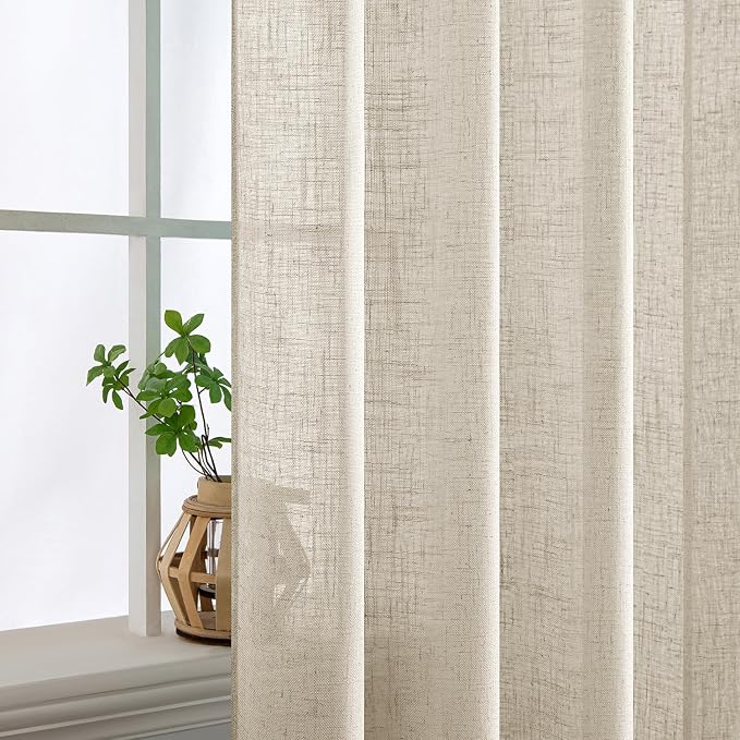 MIULEE Cream Linen Curtains 63 Inch Length 2 Panels - Image 5