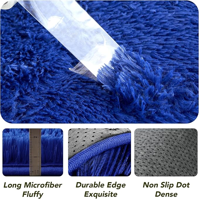 Fluffy Round Rugs for Bedroom Blue: 4ft Fluffy Circle Area Rug for Kids Room- - Image 6