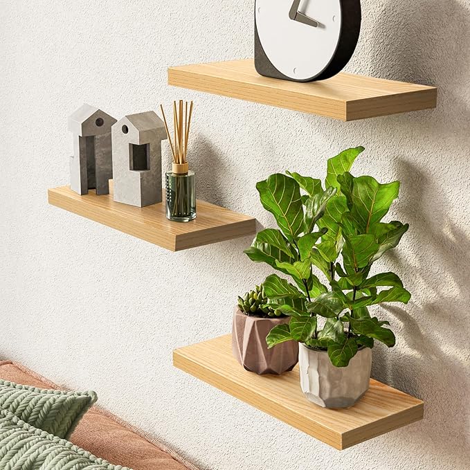 BAYKA Floating Shelves for Wall, Wall Mounted Rustic Wood Shelves for Bathroom - Image 2
