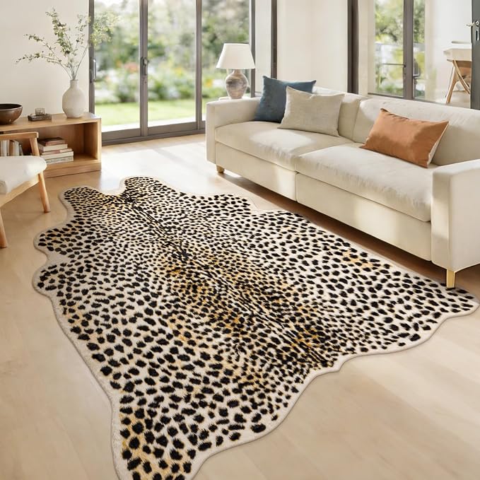 Leopard Print Rug Cheetah Carpet: 4.4x5.8ft Faux Cowhide Skin Mat Animal by WMTNVMTER