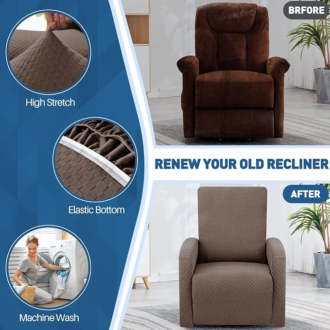 YEMYHOM 3 Pieces Stretch Recliner Slipcover Latest Jacquard Small Recliner - Image 4