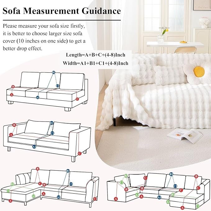 VClife Soft Plush Faux Fur Couch Cover, Warm Fuzzy White Sofa Covers - Image 4