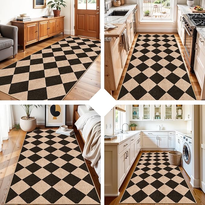 3x6 Kitchen Runner Rug Washable Non Slip: Diamond Pattern Faux Jute Rug - Image 3