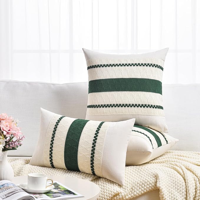 Fancy Homi Set of 1 Dark Green Boho Decorative Throw Pillow Covers 20x20 Inch - Image 6
