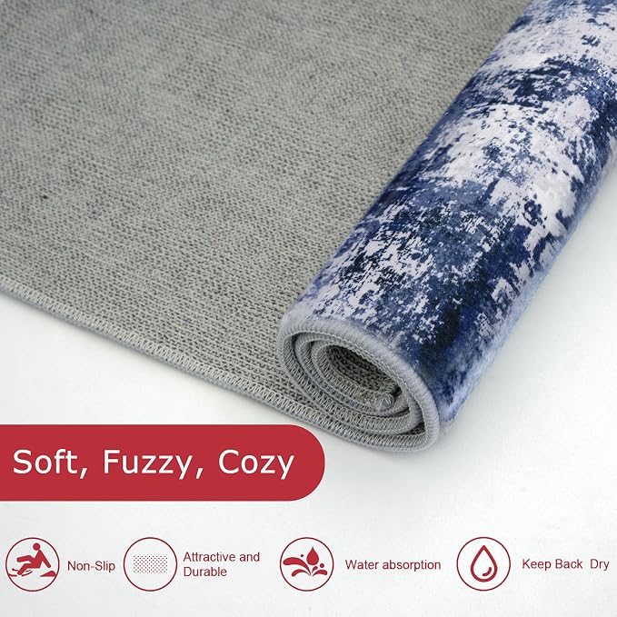 KOZYFLY Modern Abstract Runner Rug 2x6 Navy Blue Runners - Image 5