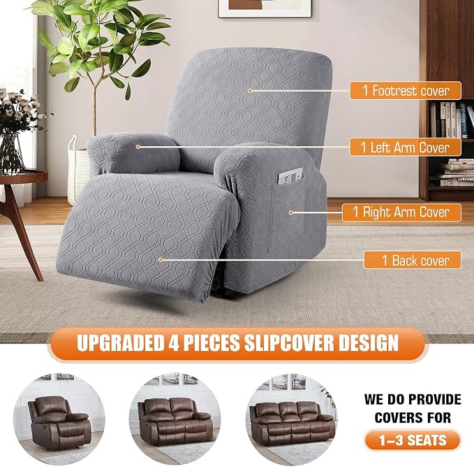 VANSOFY Oversized Recliner Chair Cover, 4Pieces Stretch Recliner Covers - Image 6
