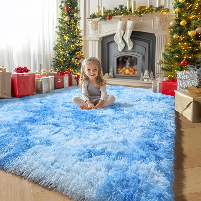 Amdrebio Tie-Dyed Light Blue Area Rugs by Amdrebio