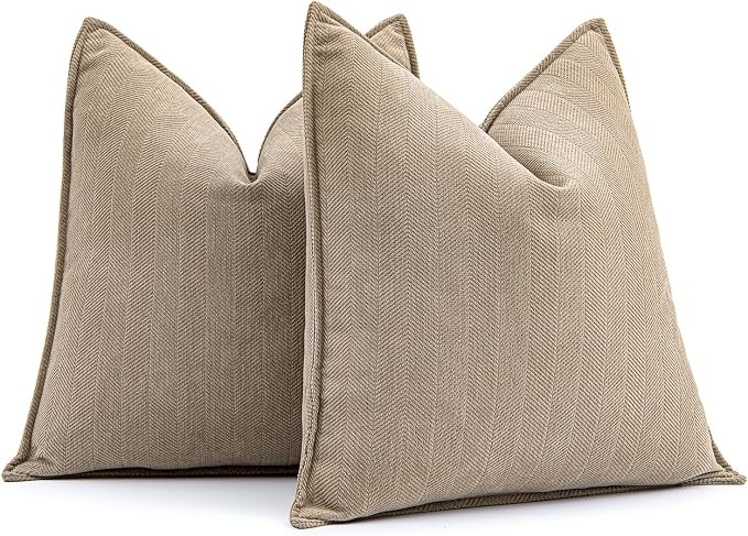 MIULEE Pack of 2 Khaki Decorative Pillow Covers 24x24 Inch Soft Chenille by MIULEE