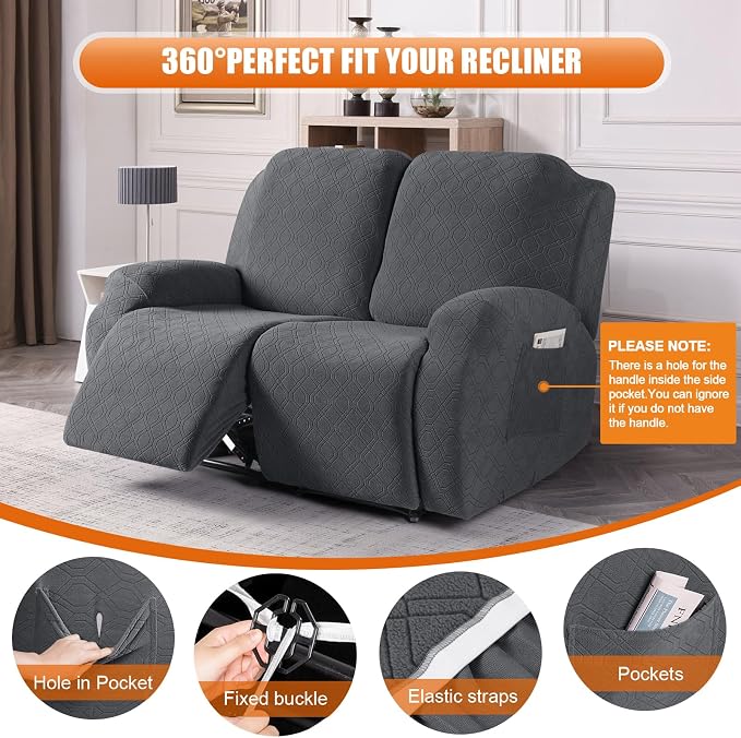 VANSOFY Recliner Cover, 2-Pieces Stretch Reclining Couch Cover - Image 4