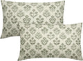 Sage Green Floral Pillow Covers 12x20 Inch Set of 2, Block Print Lumbar Flower by Sivirary