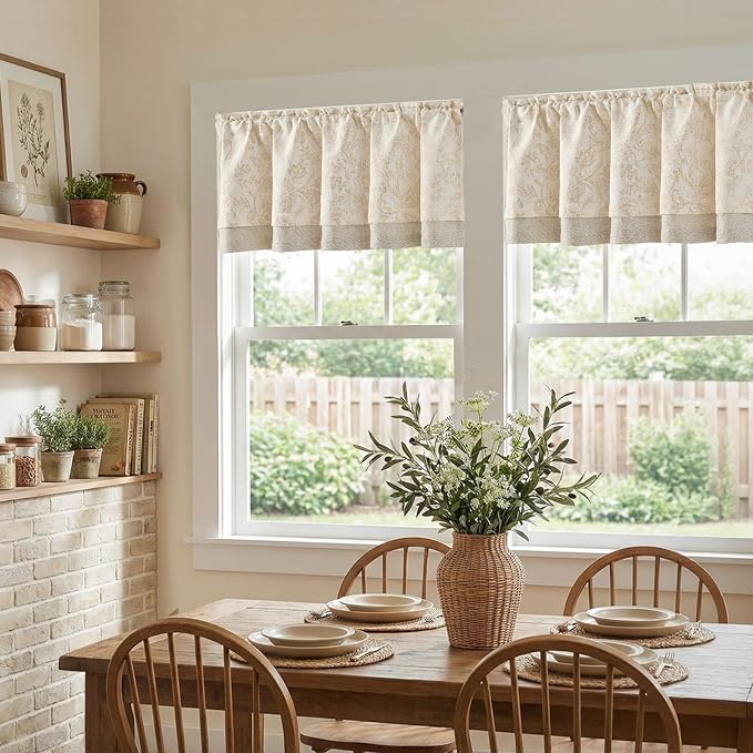 jinchan Linen Valance Curtain Farmhouse Floral Printed Small Window Curtain - Image 3