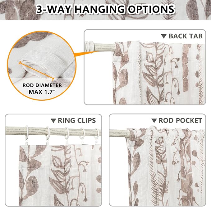 MEETSKY Flax Linen Boho Curtains 95 Inches, 2 Panels Light Filtering Window - Image 3