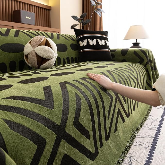 VClife Bohemian Green and Black Couch Cover Western Aztec Sofa Cover - Image 7