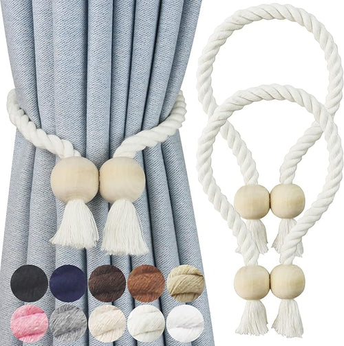 2 Pack Magnetic Curtain Tiebacks Cotton Hand Woven Tie Back Decorative Rope by CurtianTiebacks