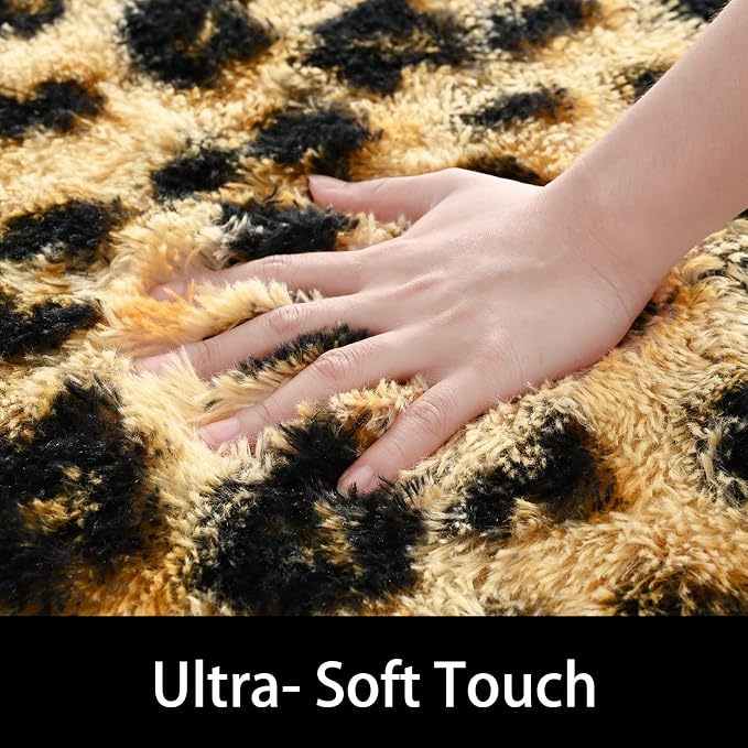 Amearea Fluffy Leopard Rug, Premium Cheetah Print Rugs, Soft Comfy Faux Fur - Image 6
