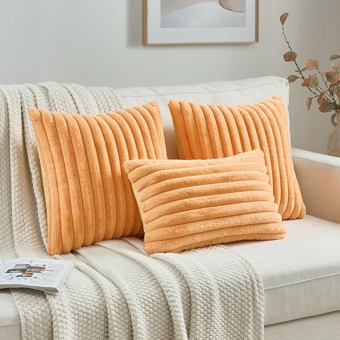 FUTEI Orange Decorative Throw Pillow Covers Set of 2, 12x20 Inch Soft Fluffy - Image 4