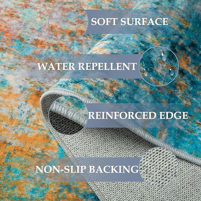 Washable Area Rugs 6ft Non-Slip Modern Abstract Soft - Image 5
