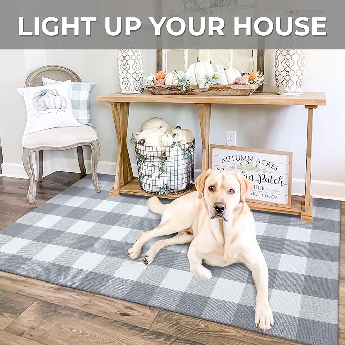 IOHOUZE Buffalo Plaid Checkered Rug 3x5 Ft Front Door Mats, Washable Area Rugs - Image 4