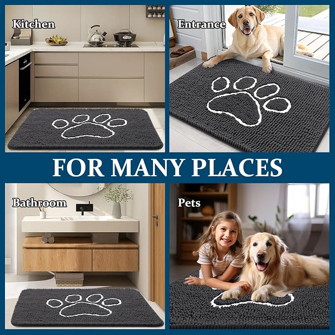 OLANLY Dog Door Mat for Muddy Paws 32x20, Paw Print Design, Absorbs Moisture - Image 8
