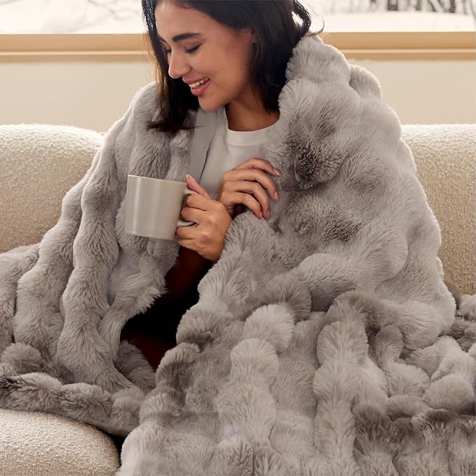 Bedsure GentleSoft Tie-dye Brown Fluffy Fuzzy Throw Blanket, Soft Cozy Fleece by BEDSURE