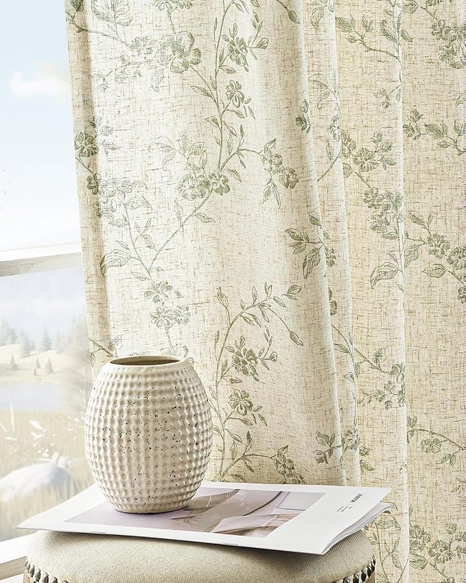 jinchan Linen Floral Curtains for Living Room 96 Inch Length Sage Green Printed - Image 5