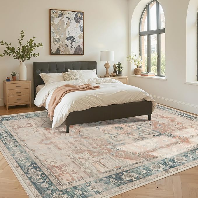 Rugxara 8X10 Orange Boho Rug, Large Washable Area Rugs - Image 2