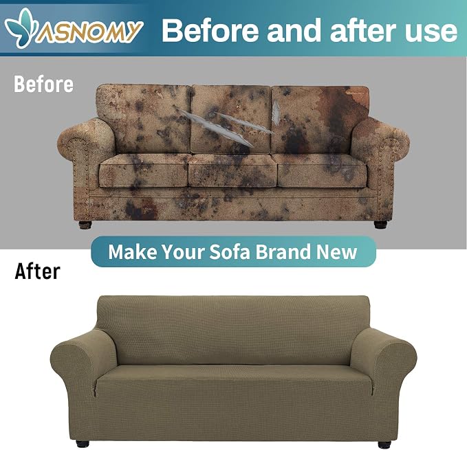 Asnomy Couch Covers for 3 Cushion Couch Stretch Sofa Covers Slipcovers - Image 6