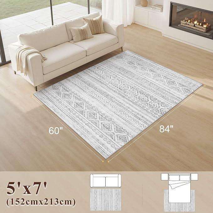 cotiled 5x7 Area Rug Living Room: Washable Boho Rugs - Image 2