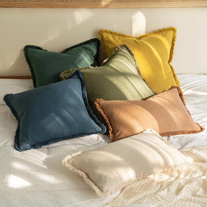 MIULEE Decorative Throw Pillow Covers Neutral Linen Fringe Throw Pillows Set of - Image 6