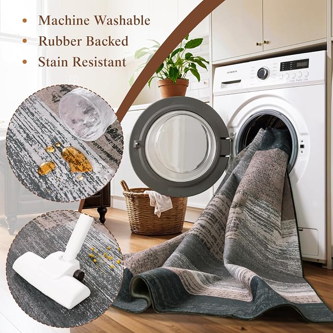 LIANLAM 6x9 Washable Area Rugs for Living Room and Bedroom, Vintage Checkered - Image 5