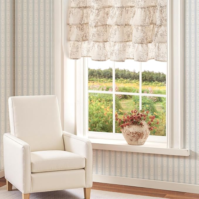 jinchan Ruffled Floral Valance Curtain Shabbychic Linen Window Valance 18 Inch - Image 3