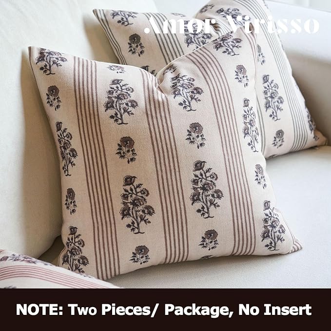 Amor Virisso Floral Throw Pillow Covers 22x22 Set of 2 Block Print Pillow - Image 3