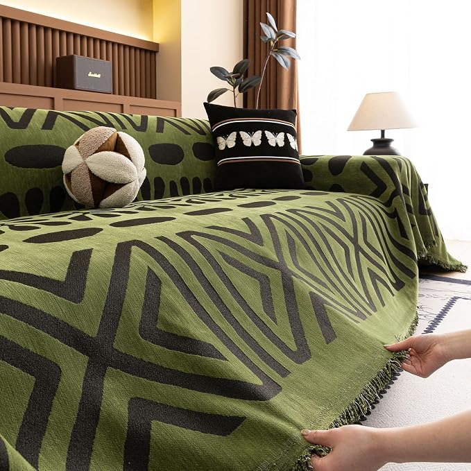 VClife Bohemian Green and Black Couch Cover Western Aztec Sofa Cover - Image 8