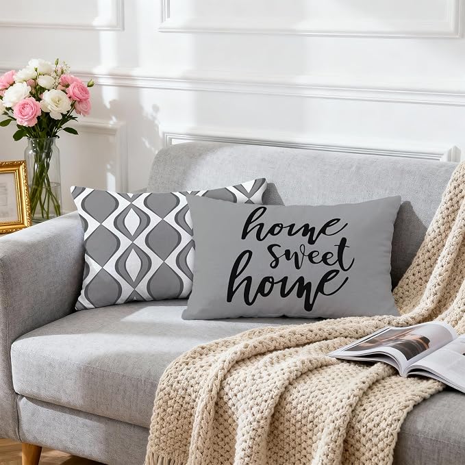 Hexagram Grey Geometric Pillow Covers 12x20 Set of 4, Decorative Outdoor Modern - Image 6
